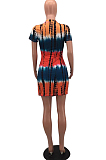Personality Print Set Head In The long Open Fork Dress HH8970