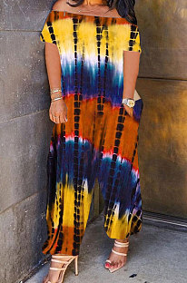 Fashion Loose Tie Dye A Word Shoulder Casual Jumpsuit PU6077