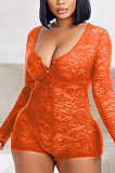 Euramerican Sexy Deer V Lace Hollow Out Button Jumpsuit H1637