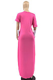 Women Summer Pure Color Loose Short Sleeve Long Dress JR3613
