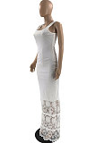 Women Lace Sleeveless Pure Color Long Dress JR3609