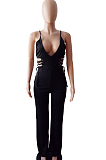 Sping Summer Pure Color Sexy Sling Knotted Strap Jumpsuit LS6004
