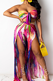 Sexy Chest Wrap Bind Ankle Strap Open Fork Print Two-Piece LS6425