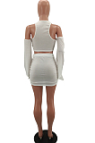 Fashion Casual Drawsting Fold Pure Color Short Skirt Sets W8380 
