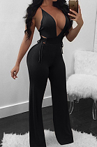 Sping Summer Pure Color Sexy Sling Knotted Strap Jumpsuit LS6004