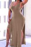 Fashion Sexy Pure Color Vest Open Fork Casual Two-Piece ARM8259