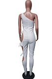 Sexy Women Pure Color One Shoulder Hole Bind Jumpsuits JH235 