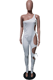 Sexy Women Pure Color One Shoulder Hole Bind Jumpsuits JH235 