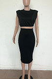 Sleeveless T Shirts Fashion Slim Dress Casual Solid Color Skirt Sets RMH8912