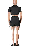 Trendy Casual Sport Drawsting Ruffle Shorts Sets AYA7006
