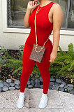 Casual Women Sleeveless Pure Color Bodycon Jumpsuits LL6318