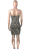Sexy Chest Warp Leopard A Word Shoulder Mini Dress QQX1202