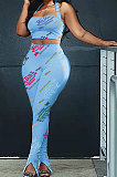 Fashion Casual Letters Print Two-Piece Sets Halter Neck Top Long Pants AYM5008