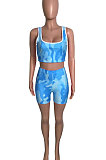 Fashion Sexy Printing Pure Color Vest Shorts Sets QQX1208