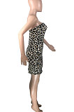 Sexy Chest Warp Leopard A Word Shoulder Mini Dress QQX1202