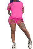 Fashion Women Pure Color Hole Sport Shorts Sets AYM5005
