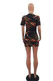 Short-Sleeve Letter Print Striped Pullover Mini Dress MLD5004