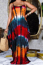 Tie Dye Printing Loose Gallus Long Dress (Contain Pocket）RMH8908