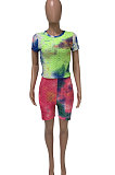 Women Pineapple Cloth Yoga Suit Casual Sport Tie Dye Shorts Sets Q797