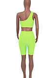 One Shoulder Pineapple cloth Yoga Casual Sport Shorts Sets Q799