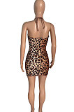 Sexy Net Yarn Spliced Leopard Bind Mini Dress Q800