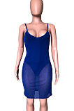 Net Yarn Spliced Swimwear Gallus Mini Dress AMW8091