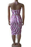 Halter Neck Backless Stripe Printing Sexy Mini Dress BNB026