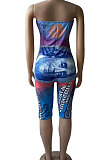 Fashion Off Shoulder Bandeau Bra Printing Romper Shorts BNB016
