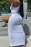 Sexy V Neck Sleeveless Vest Pure Color Skirts Sets Q826
