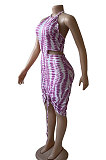 Halter Neck Backless Stripe Printing Sexy Mini Dress BNB026