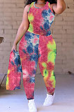 Waffle Yoga Suit Casual Vest Tie Dye Long Pants Two-Pieces Q831