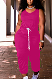 Women Pure Color Vest Drawstint Loose Casual Jumpsuit ARM8272
