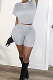 Women Sport Trendy Short Sleeve Pure Color Shorts Sets Q805