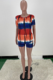 Summer Tie Dye Print Imitation Of Cotton Short Sleeve Shorts Two-Piece ARM8268