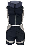 Casual Printing Zipper Sleeveless Sport Shorts Sets LL6325