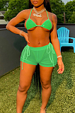 Fashion Hot Drilling Net Yarn Beach Bikini Three Piece LML213
