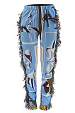 Casual Fashion Color Pattern Tassel Long Pants MLM9055