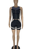 Casual Printing Zipper Sleeveless Sport Shorts Sets LL6325