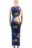 Fashion Tie Dye Leopard Printing Sexy Cultivate One's Morality Sleeveless Long Dress KY3071