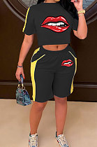 Sexy Women Casual Short Sleeve Printing Sport Fashion Shrots Sets GHH011