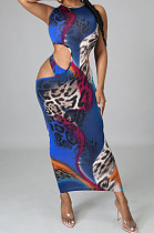 Fashion Tie Dye Leopard Printing Sexy Cultivate One's Morality Sleeveless Long Dress KY3071