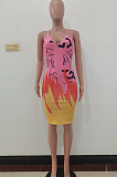 Euramerican Sling Flame Letter Positioning Print Dress ALS248