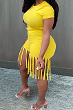Women Pure Color Sport Tassel Shorts Sets MTY6529