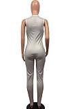 Leisure Sleeveless Print Striped Round Neck Women Tight Jumpsuit KDN2119