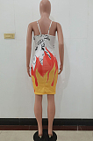 Euramerican Sling Flame Letter Positioning Print Dress ALS248