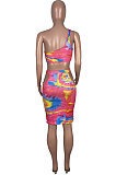 Sleeveless Tie Dye Sexy Package Buttocks Skirts Sets MOL128