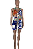 Sexy Strapping Contrast Color Printing Conceal Zipper Romper Shorts MOL150