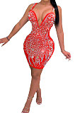 Sexy Sling Hot Drilling Bubble Bead V Neck Club Party Dress CCY8697