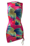 Sexy Women Batch Printing Shirred Detail Mini Dress NK225