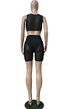 Sexy Net Yarn Spliced Shorts Vest Sports Two-Piece TRS1140